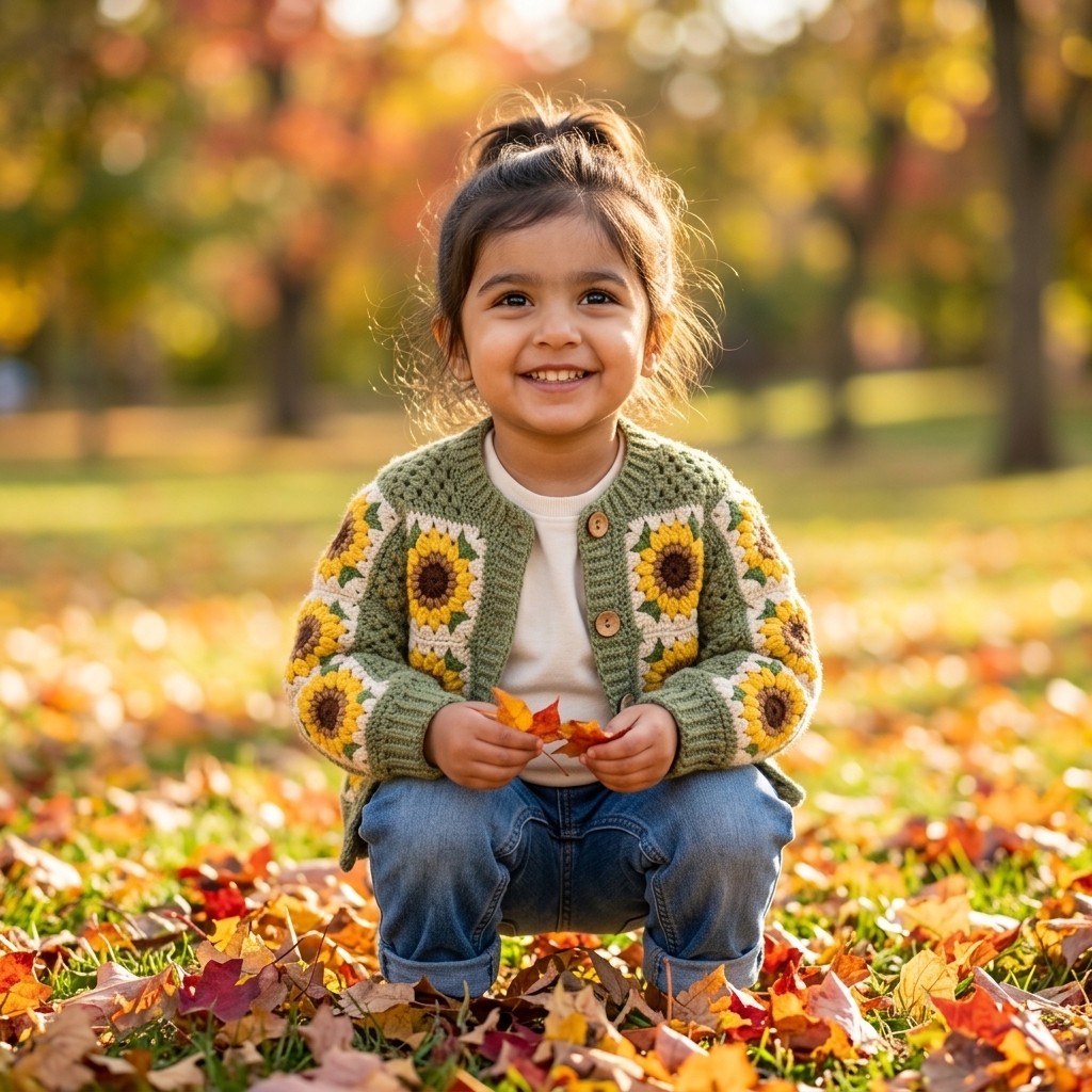 Sunflower Garden Handmade Crochet Cardigan for Kids